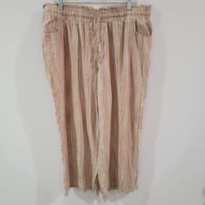 Womens Linen Blend Cropped Pants Size XL Striped Beachy Earthy Neutral Wide‎ Leg